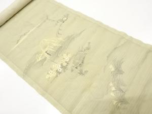 アンティーク　絽　虫籠に秋草模様刺繍名古屋帯地反物